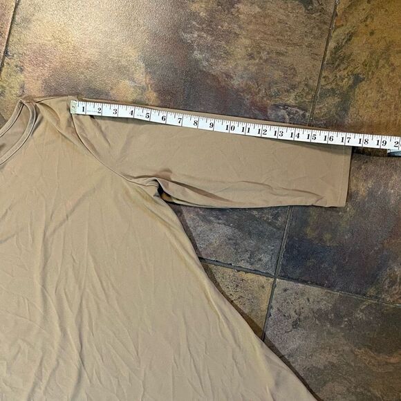 Susan Graver Tan Asymmetrical Liquid Knit Quarter Sleeves Medium Tunic Blouse - Picture 5 of 10